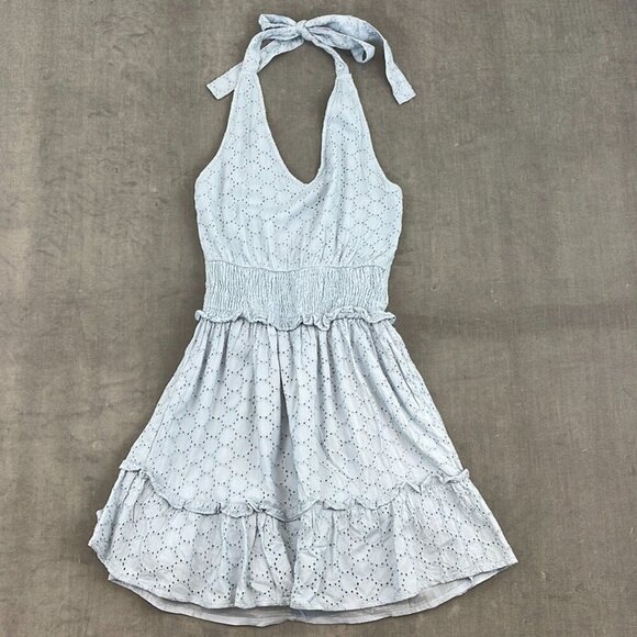 Jessica Simpson Dress Womens Medium Halter Light Blue Eyelet Lace‎ Size XS - Picture 1 of 7